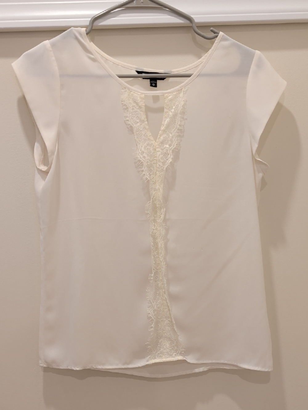 Ivory Lace-Trim Cap Sleeve Blouse
